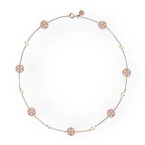 Tory Burch Rose Gold Miller Pavé Pearl Necklace